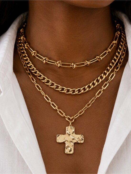 Anthropologie Jewelry - New! Gold Cross Necklace Stack Set NWOT 5060